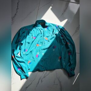 Vintage Liz clarborne teal flower long sleeve shirt.